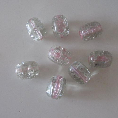 Lot de 8 perles en verre ovales de couleur rose - perles rayées de verre