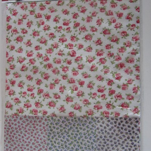 Lot de 3 tissus autocollants fleuri (roses) - 3 couleurs différentes - 21 x 29,7 cm