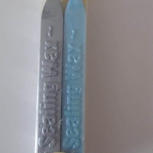 Lot de 2 bâtonnets de cire à cacheter avec mèche de couleur gris et bleu