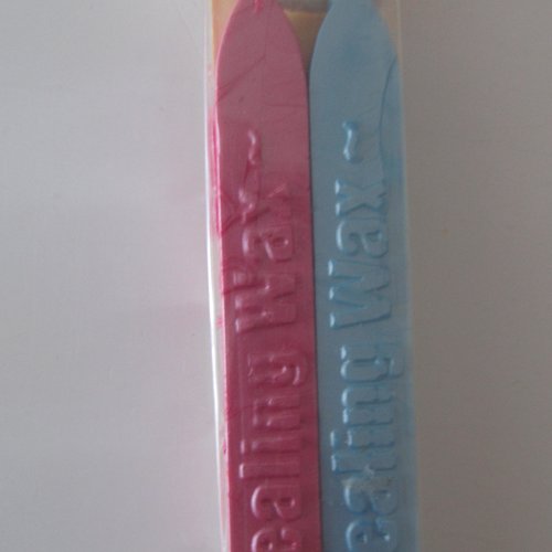 Lot de 2 bâtonnets de cire à cacheter avec mèche de couleur rose et bleu
