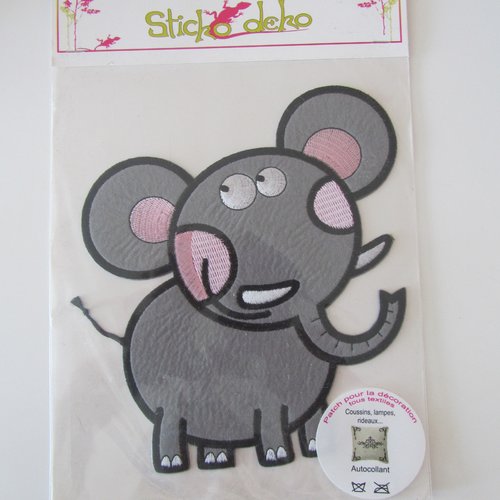 Stickers déco - éléphant gris à joues roses - 15,5 cm x 18 cm - coudre, customisation mur, lampe, coussin