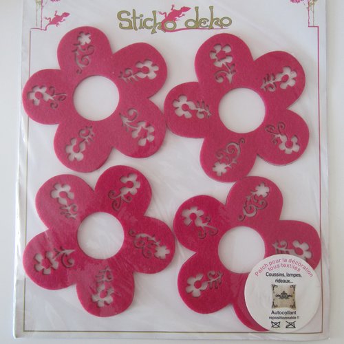 4 stickers fleur ajourées en feutrine  - patch pour déco tous textiles - 10 cm x 10 cm