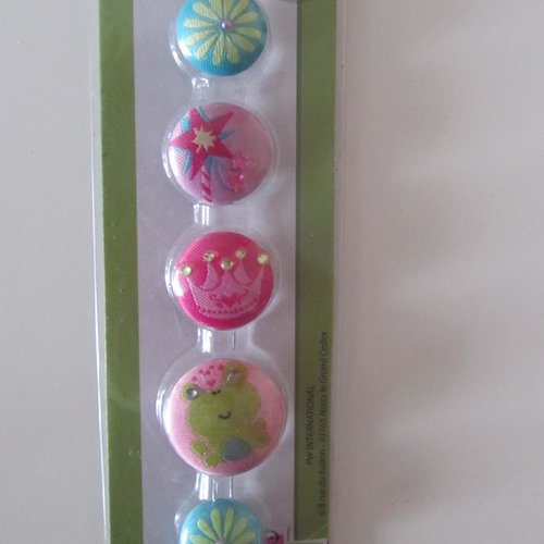 Lot de 5 magnets tissus avec aimant, sur le thème princesse avec strass et perles - graines créatives