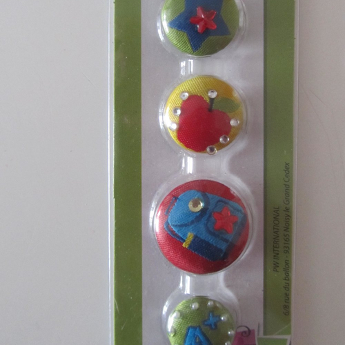 Lot de 5 magnets tissus avec aimant, sur le thèm de l'école avec strass et perles - graines créatives