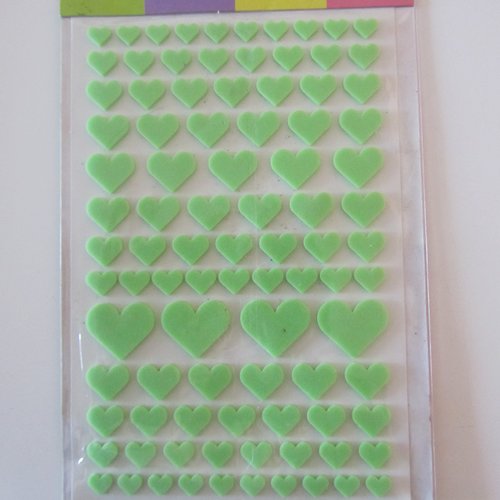 Très jolis stickers en mousse autocollants en 3d sur le thème "coeurs" vert
