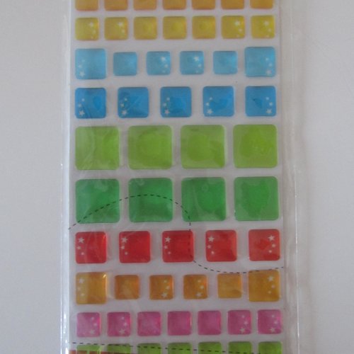 Lot de 90 stickers époxy géométrie pastel transparents en forme de carrés