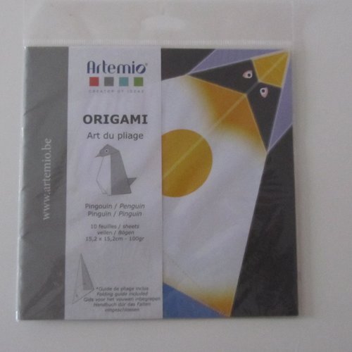 Lot de 10 feuilles origami - art du pliage - 15,2 cm x 15,2 cm - 100 gr - pingouin