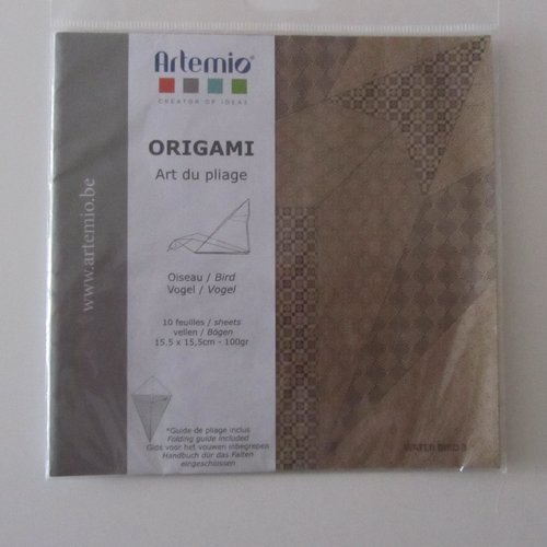 Lot de 10 feuilles origami - art du pliage - 15,2 cm x 15,2 cm - 100 gr - oiseau