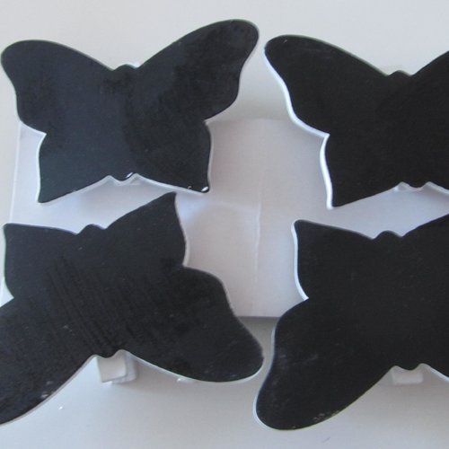 Lot de 4 pinces à linge en bois avec ardoise - thème papillons noir et blanc