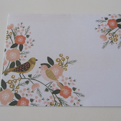 Ravissante carte double avec enveloppe - petits oiseaux sur branche de fleurs