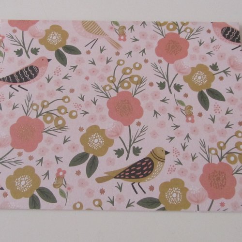 Ravissante carte double avec enveloppe - petits oiseaux et fleurs