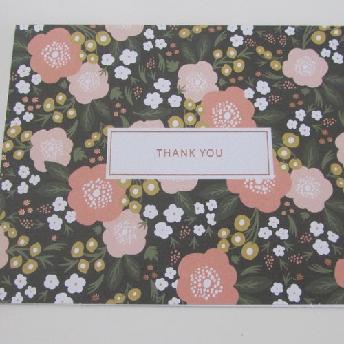 Ravissante carte double avec enveloppe - fleurs et inscription thank you
