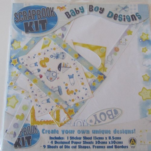 Kit pour scrapbooking comprenant différentes planches et feuilles - baby boy