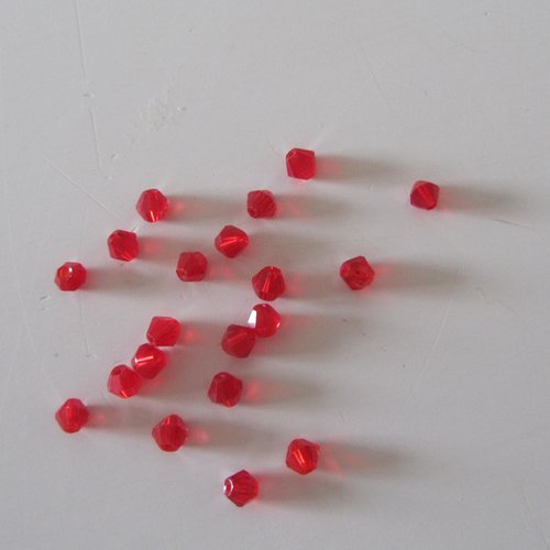 Lot de 20 perles en verre - toupies - de couleur rouge - 4 mm
