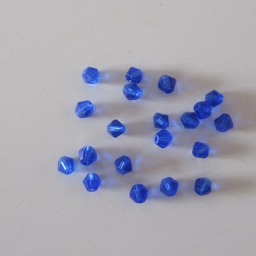 Lot de 20 perles en verre - toupies - de couleur bleu roi - 4 mm