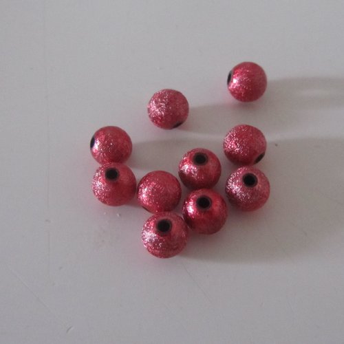 Lot de 10 perles rondes en résine métallisée - de couleur rouge bordeaux