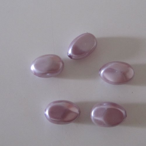 Lot de 5 grosses perles de verre ovales de couleur parme nacrée