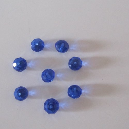 Sachet de 8 perles de cristal - rondes à facettes - couleur bleu dur