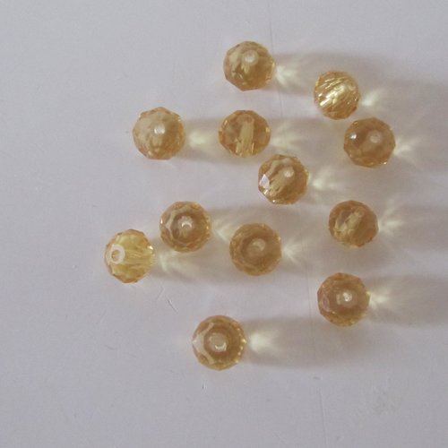 Sachet de 12 perles de cristal - rondes à facettes - couleur moutarde