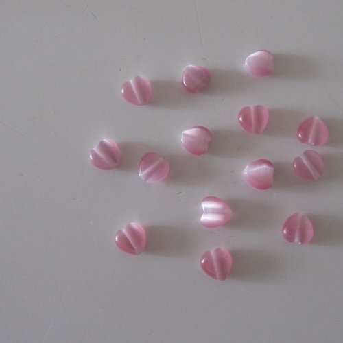 Lot de 12 perles de verre - mini coeur rose soutenu