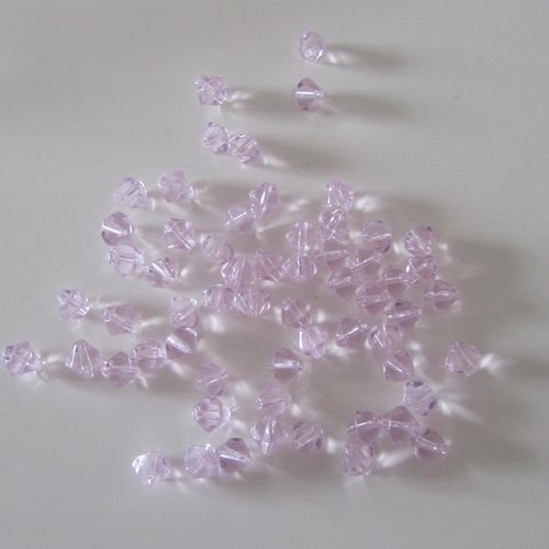 Lot de 60 perles en verre - toupies transparentes roses - dimension : 7 mm x 5 mm