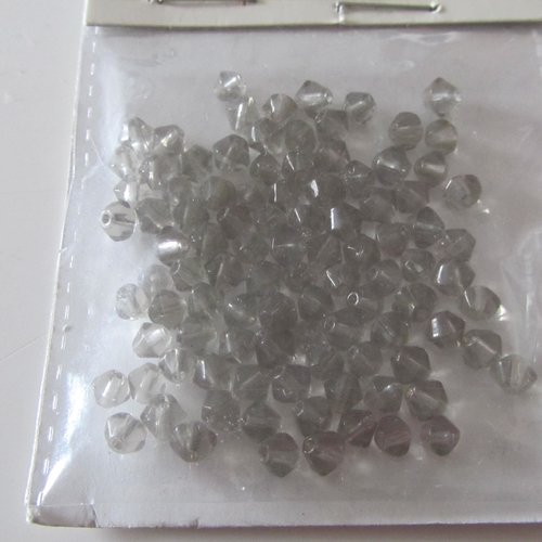 Lot de 60 perles en verre - toupies transparentes gris violet - dimension : 7 mm x 5 mm