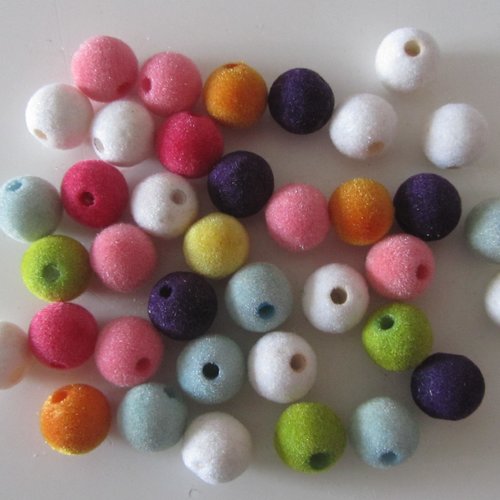 Lot de 35 grs de perles acrylique velours de forme ronde - 8 couleurs différentes - 12 mm