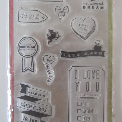 Kit tampon clear origami - 11 motifs sur le thème de l'amour - tampon transparent
