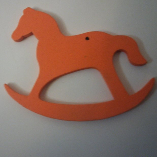 Cheval à bascule - suspension - pendentif - en bois de couleur orange - 8 cm x 6 cm