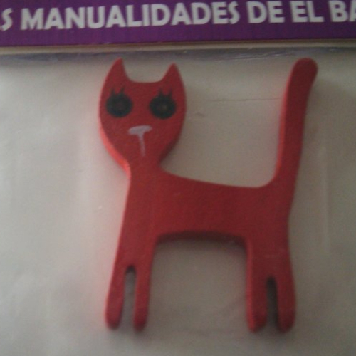 Figurine - ravissant petit chat  rouge en bois avec de grands yeux noirs