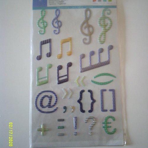 25 stickers  en 3d - set de scrapbooking - motifs "musique" - de chez artémio