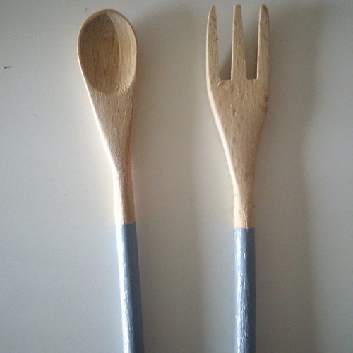 Mini couverts en bambou - cuillère et fourchette manche peint en gris