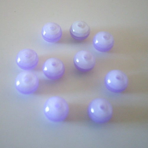 Lot de 9 perles en verre rondes de couleur lavande - perles rayées