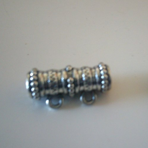 Lot de 2 perles, bélière coulissante doubles en métal argenté passe cordon ou ruban avec anneau