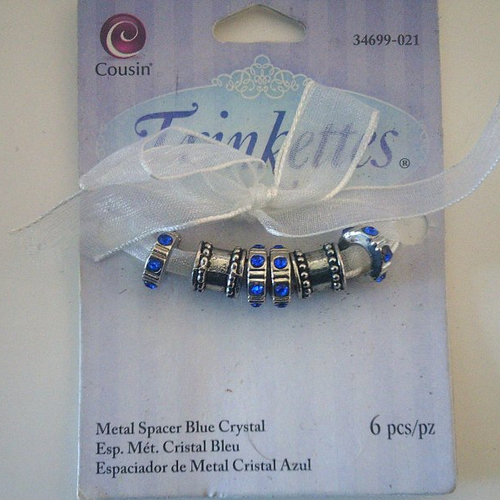 Cousin trinkettes -  lot de 6 pièces  espaceurs en métal et strass cristal bleu