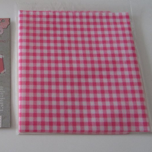 Rectangle de tissu thermocollant - à carreaux vichy rose et blanc