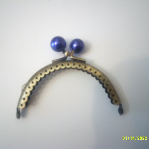 Fermoir métal et perles bleues nacrées pour porte monnaie - 9 cm