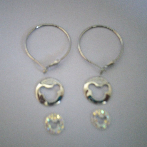 Lot de 2 gros anneaux pour boucles d'oreille -  couleur argenté et paillettes - dimension 3 cm