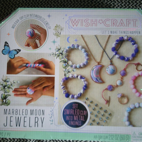 Kit fabrication de bijoux en argile pour filles - marble moon - 32 pièces