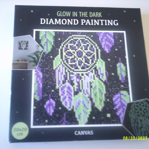 Kit diamant painting canvas - broderie tableau + cadre neuf - 20 x 20 cm - attrape rêves  lumineux