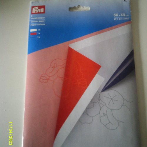 Prym - 3 feuilles de papier carbone (56 x 40 cm) - rouge, blanc et bleu