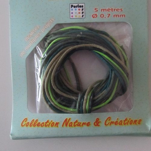 Lot de 5 cordons, lacets coton - camaïeu de vert - 0,7 mm