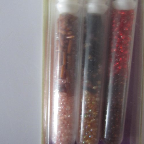 Prima création - lot de 3 tubes de perles de verre variées - rocaille, tube