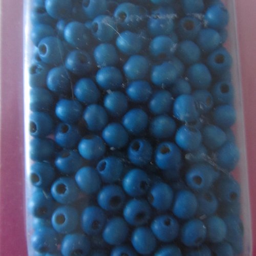 Boîte de 22 grammes de perles en bois rondes de couleur bleu pétrole - 5 mm