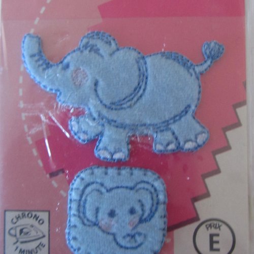 Lot de deux motifs à repasser de créa pecam représentant un éléphant bleu