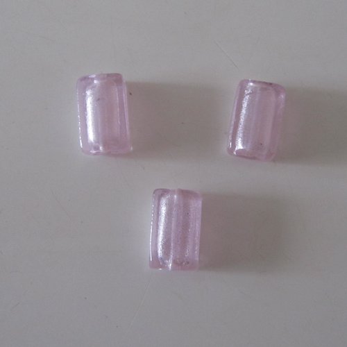 Lot de 3 perles en verre rectangulaires - de couleur rose et métallisée intérieur