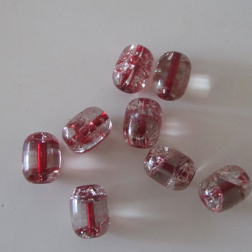 Lot de 8 perles de verre ovales de couleur bordeaux - perles rayées de verre