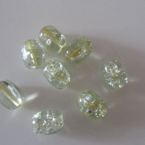 Lot de 8 perles en verre ovales de couleur jaune - perles rayées de verre
