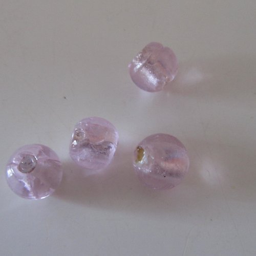 Lot de 4 perles en verre de couleur rose légèrement métallisées intérieur
