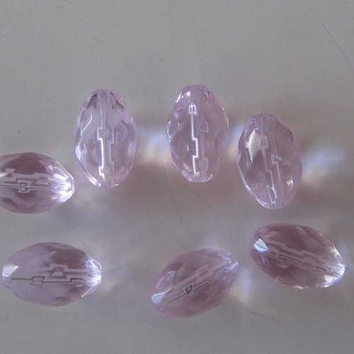 Lot de 7 perles en verre ovales avec facettes - de couleur rose pâle